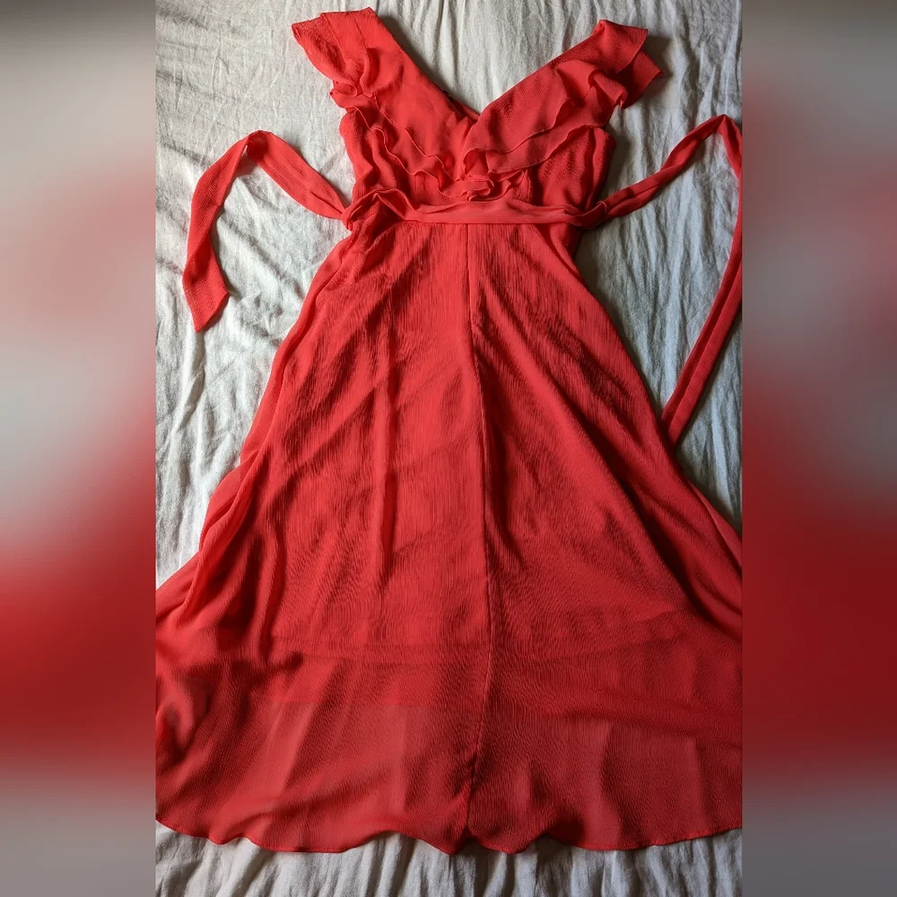 NWT DKNY Ruffled crepon dress 4 coral - Picture 6 of 6